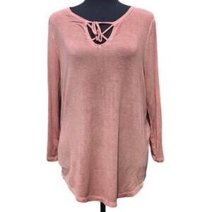 BKE Pink Tunic Lace Up Size Large